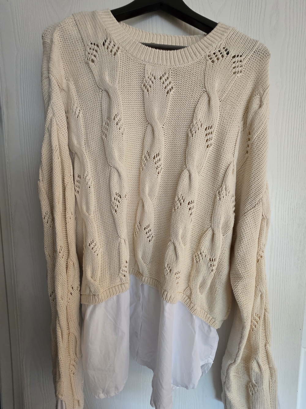 Pilcro By Anthropologie Cream Cable-Knit Twofer Sweater -Size 1X